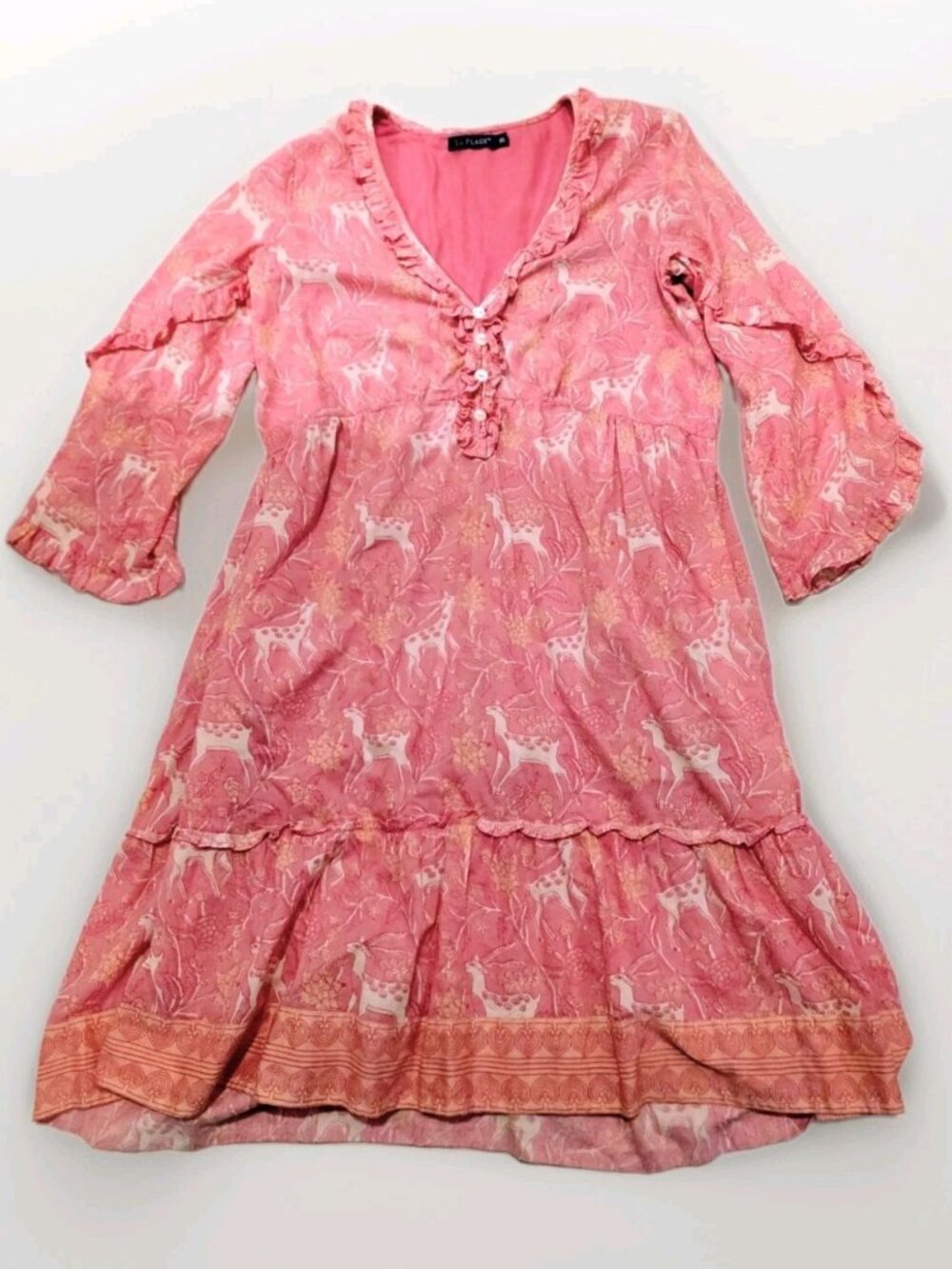 La Page Breezy 100% Cotton Dress XS Ruffle Edge Pink Antelope Beach Summer Boho